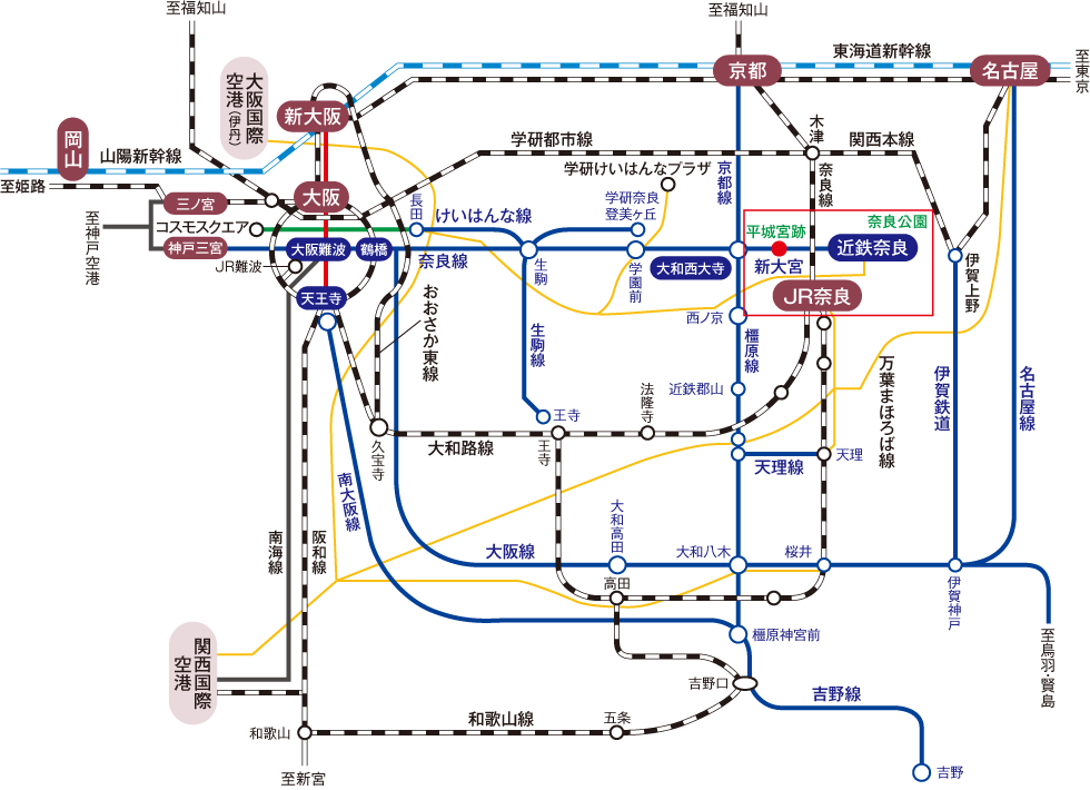 奈良県コンベンションセンターへの路線図